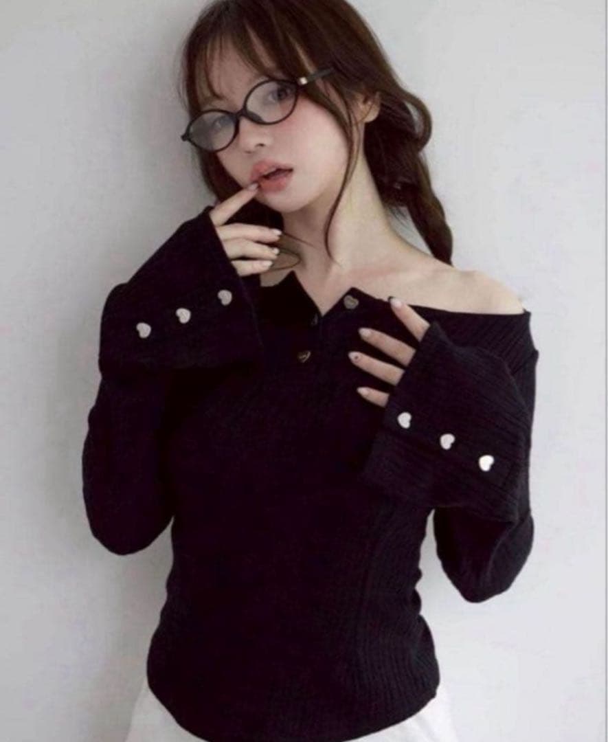 トップス andmary Dorothy heart tops black