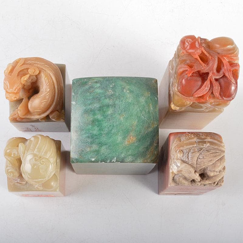 中国 書道具 篆刻 玉石寿山石芙蓉石など 印材 5点まとめて F R5215