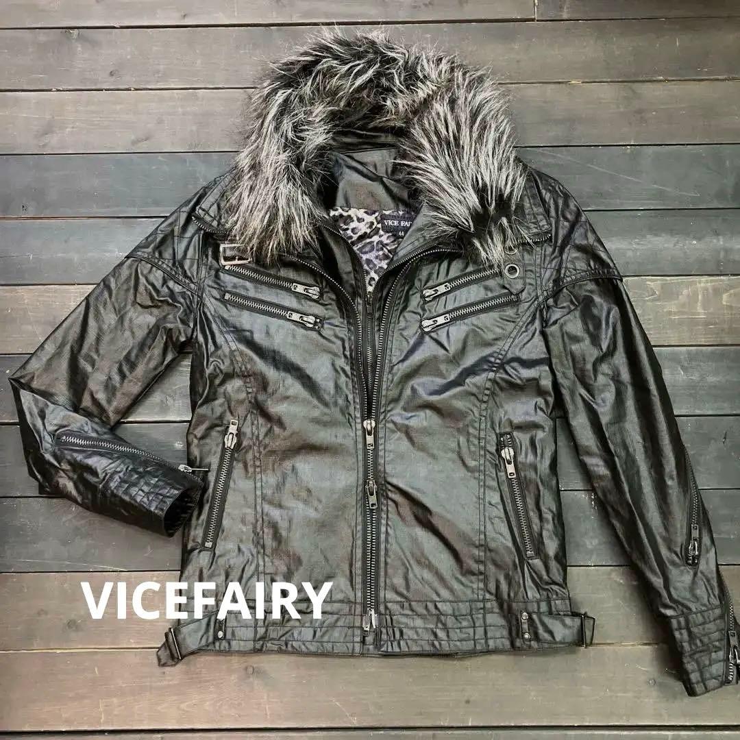 z*様 VICEFAIRY ファーフェイクレイヤーライダースジャケット 44 在 00s VICE FAIRY ヴァイスフェアリー ファー ライダース ジャケット