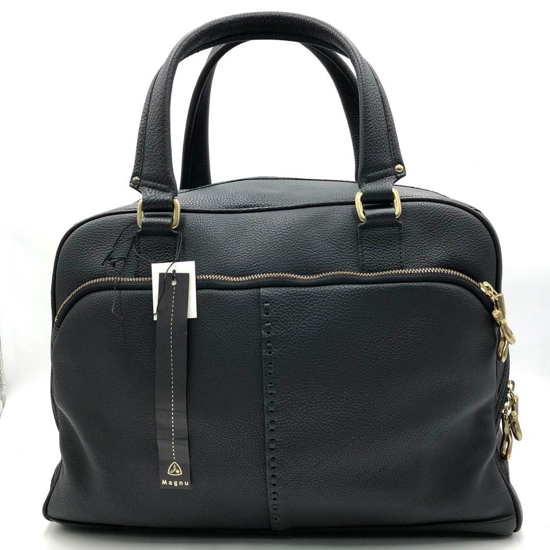 未使用級 Magnu マヌー トートバッグ ボストン 大容量 レザー ブラック