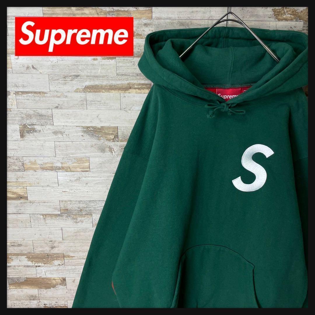 3336 U【美品・超人気デザイン】シュプリーム☆Sロゴ刺繍 切り替えパーカー
