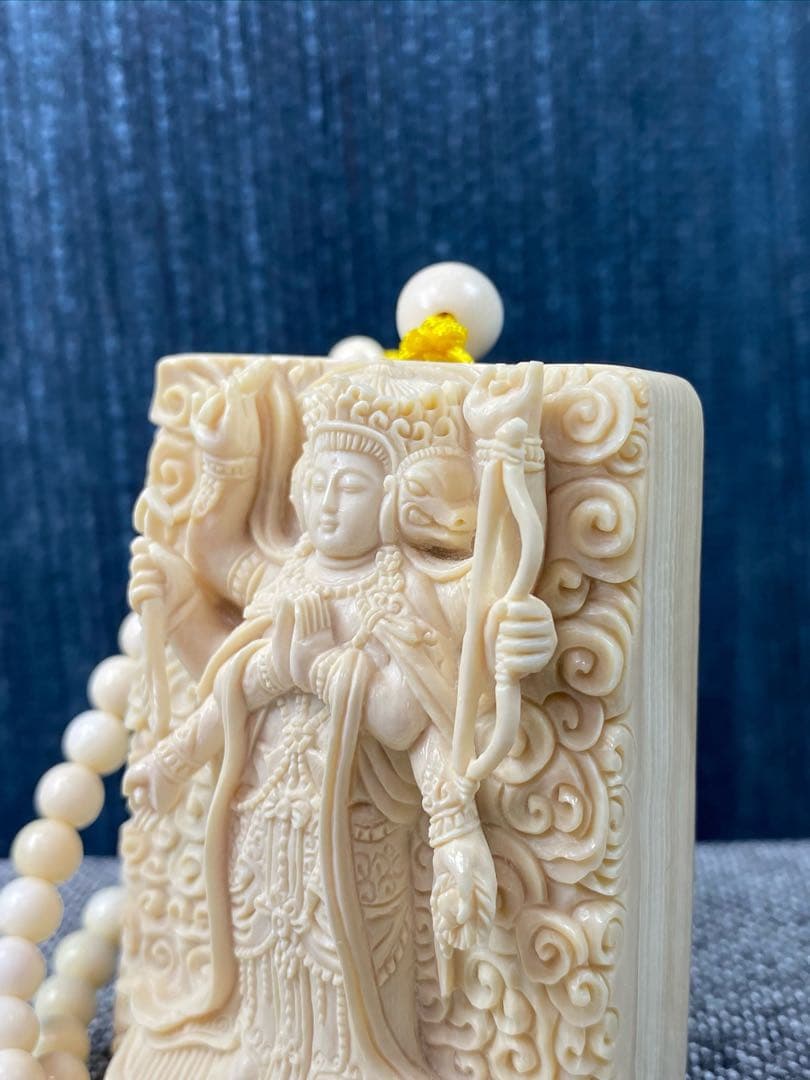 天然マンモス牙美しい手作り彫刻 麒麟納福 ネックレス