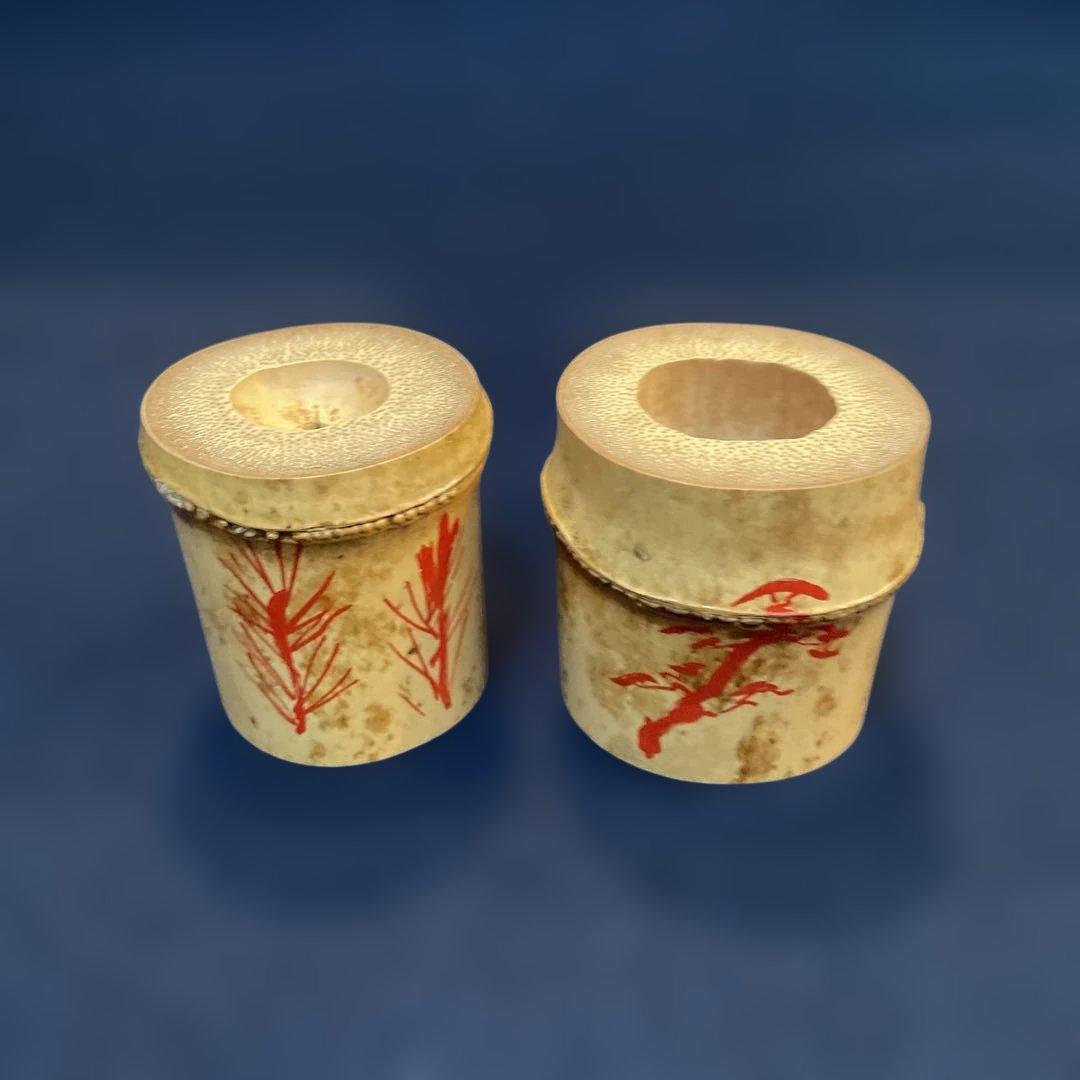 竹田 益州】(和尚)花押・箱書『竹蓋置 一双』【高野 宗陵】(作)共箱※美