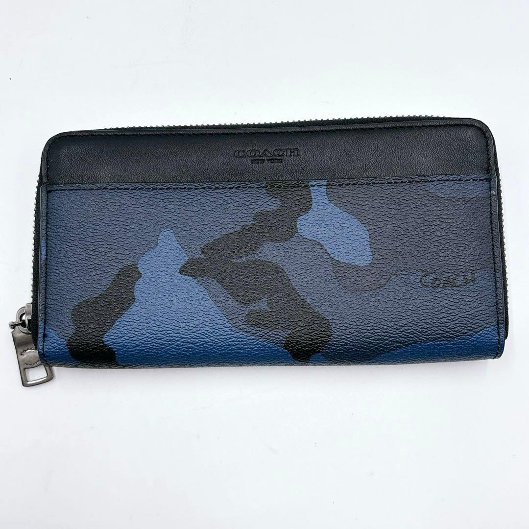 COACH コーチ 財布 迷彩 カモフラ 長財布 ブルー ブラック レザー