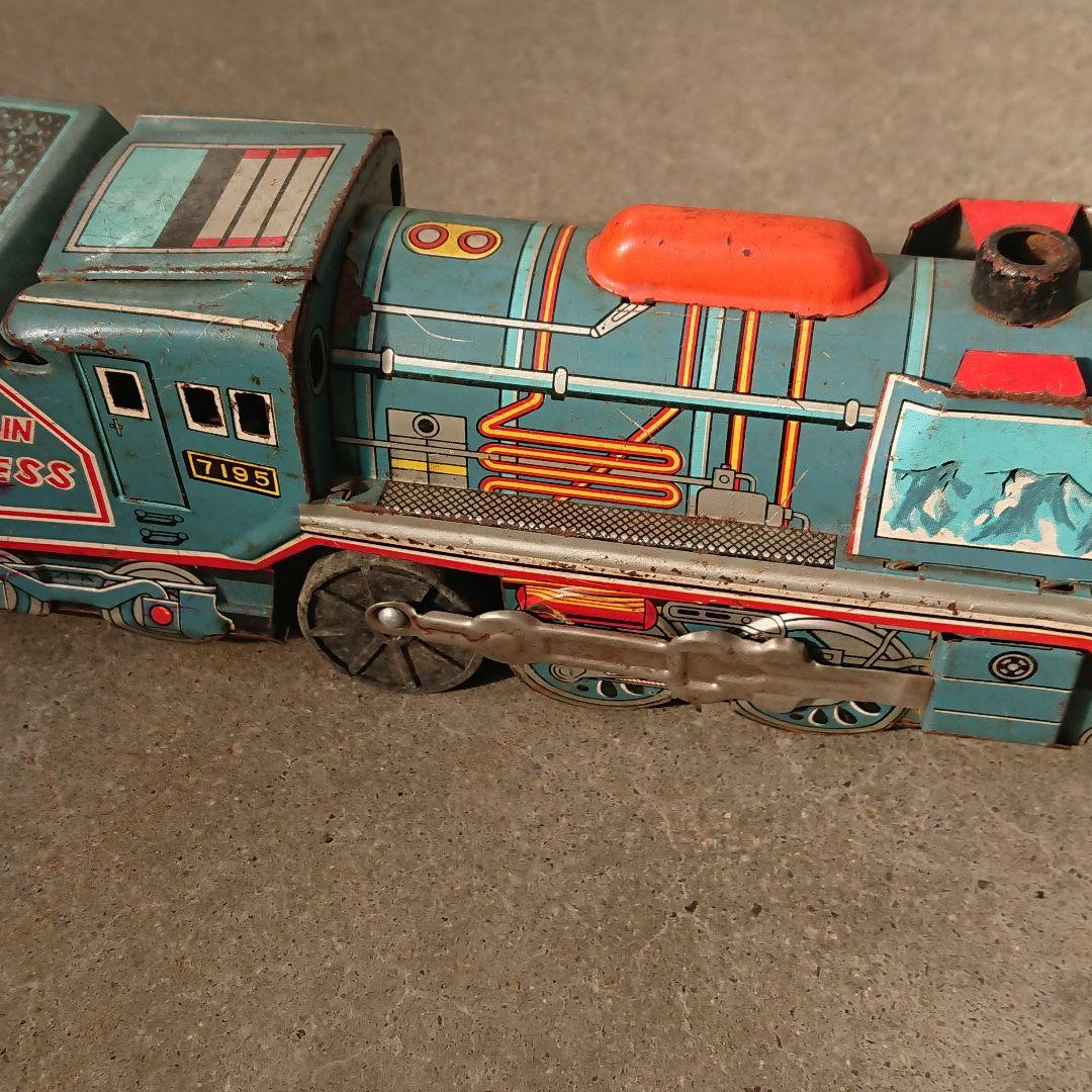 昭和40年代物ブリキ レトロ 蒸気機関車 7195 青 昭和レトロ アンティーク トレードマーク ブリキ おもちゃ 蒸気機関車