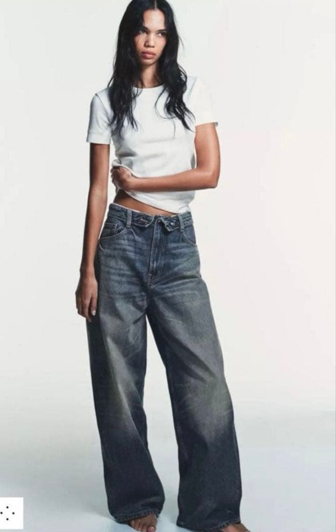 TRF ミッドライズ折り返しウエストデニムパンツ　32