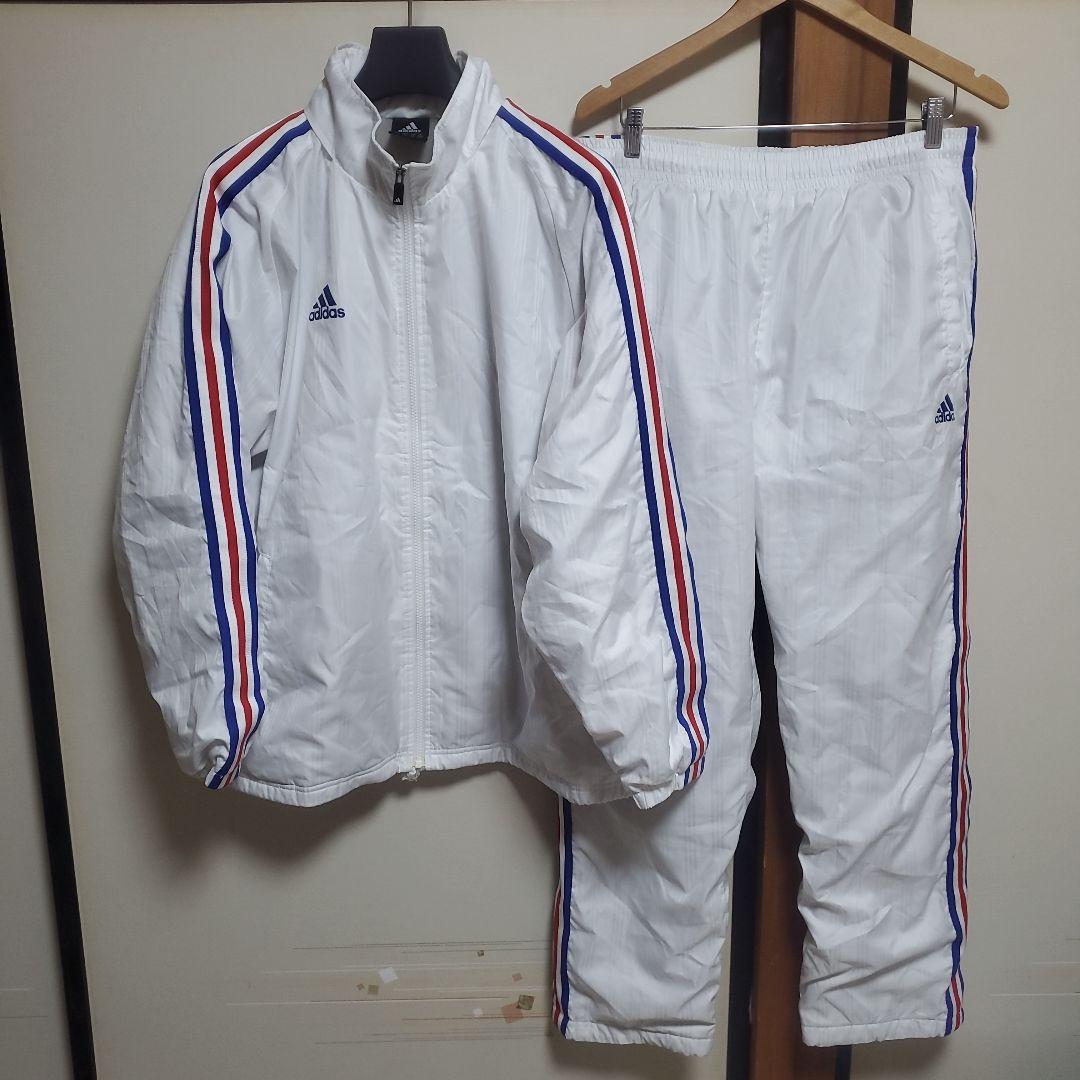 【美品】adidas　ナイロンジャージ　上下セット　メンズOサイズ　厚手裏地付き