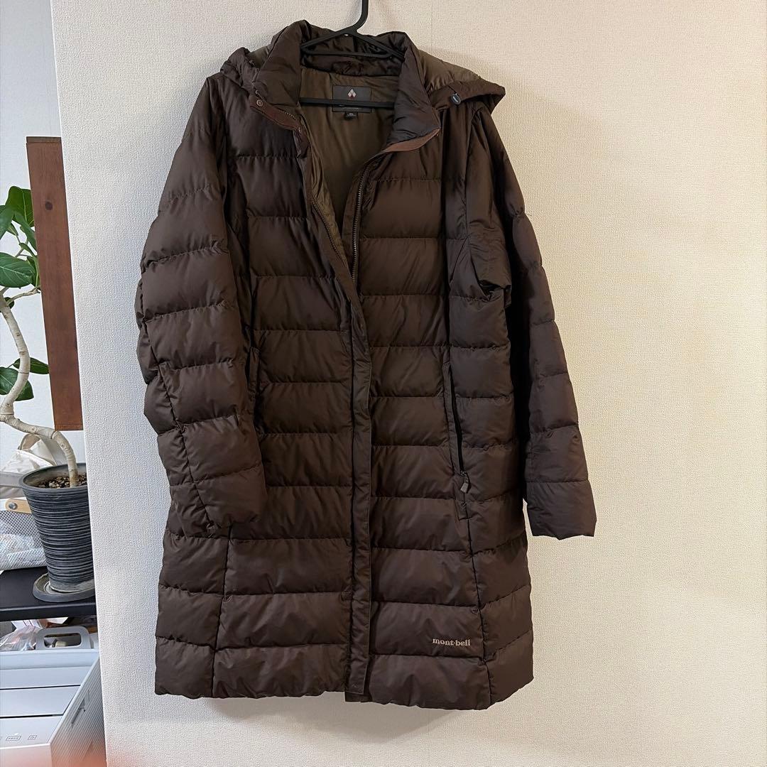 mont-bell フード付きロングダウンジャケット ブラウン