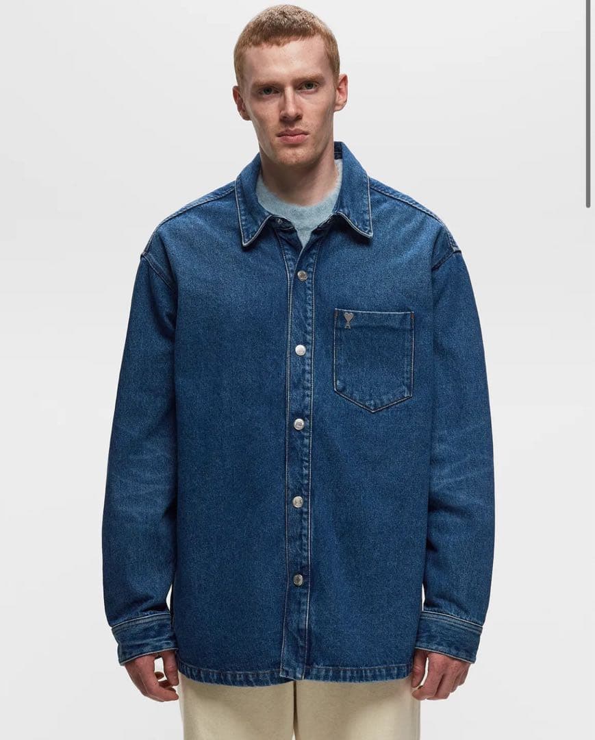 AMI PARIS デニムシャツ ハートロゴ ワンポイント インディゴ