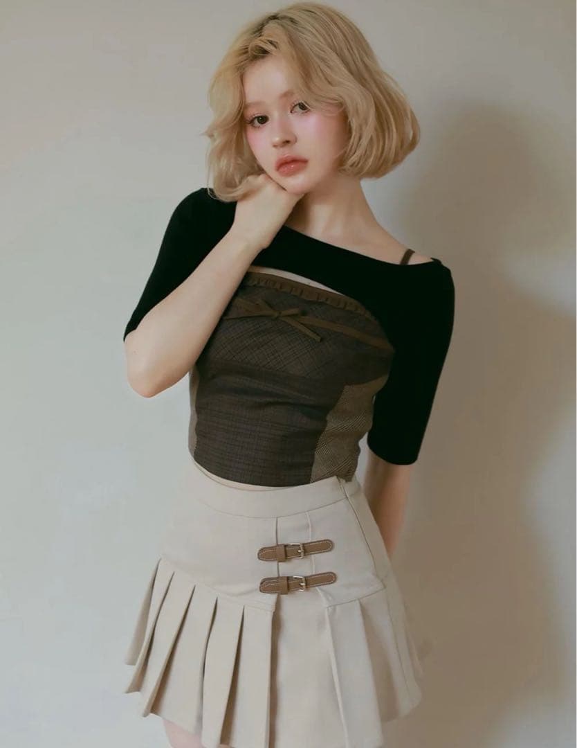 トップス andmary Rimma check set tops brown