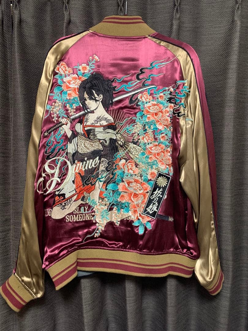 刺繍スカジャン ワインレッド/ゴールド