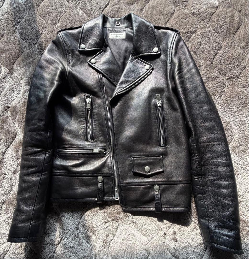 極美品 15AW サンローラン L01 44 エディ期 ラムレザー ライダース