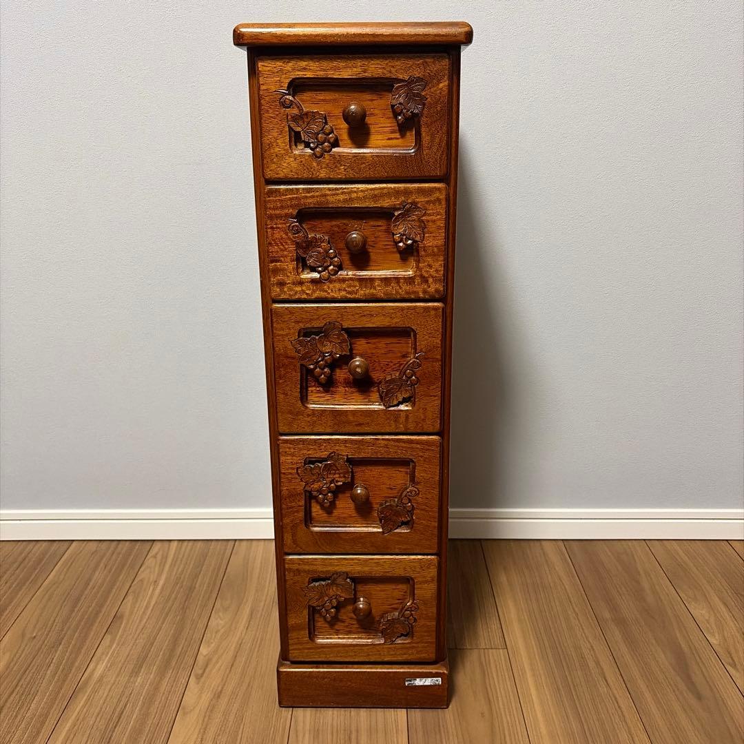 吉川 葡萄園 スリムチェスト　アンティーク 木製 小物入れ 大川産 天然木タイル付きスリムチェスト 日本製 大川家具 チェスト