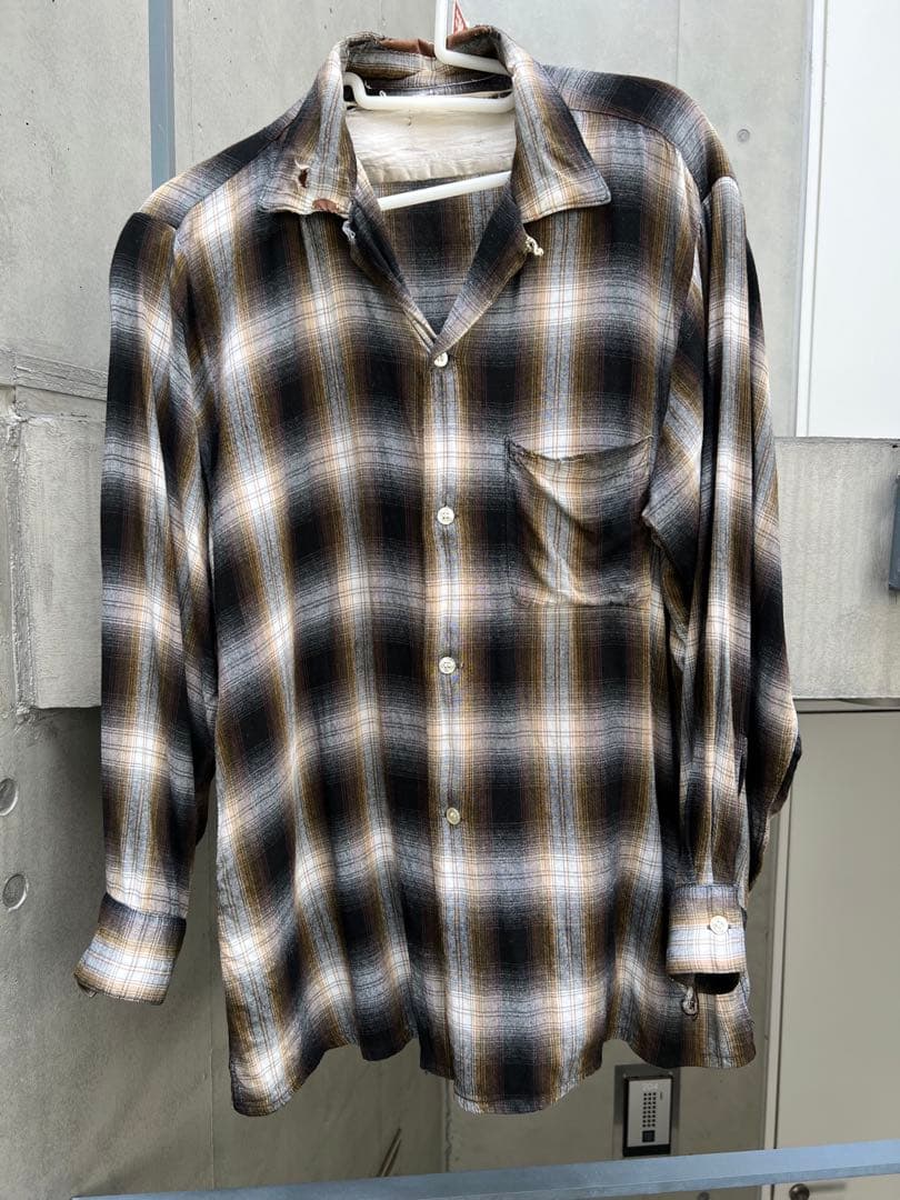 ボロ、ジャンク60s ヴィンテージ オンブレチェック レーヨンシャツ 好配色　Ｍ