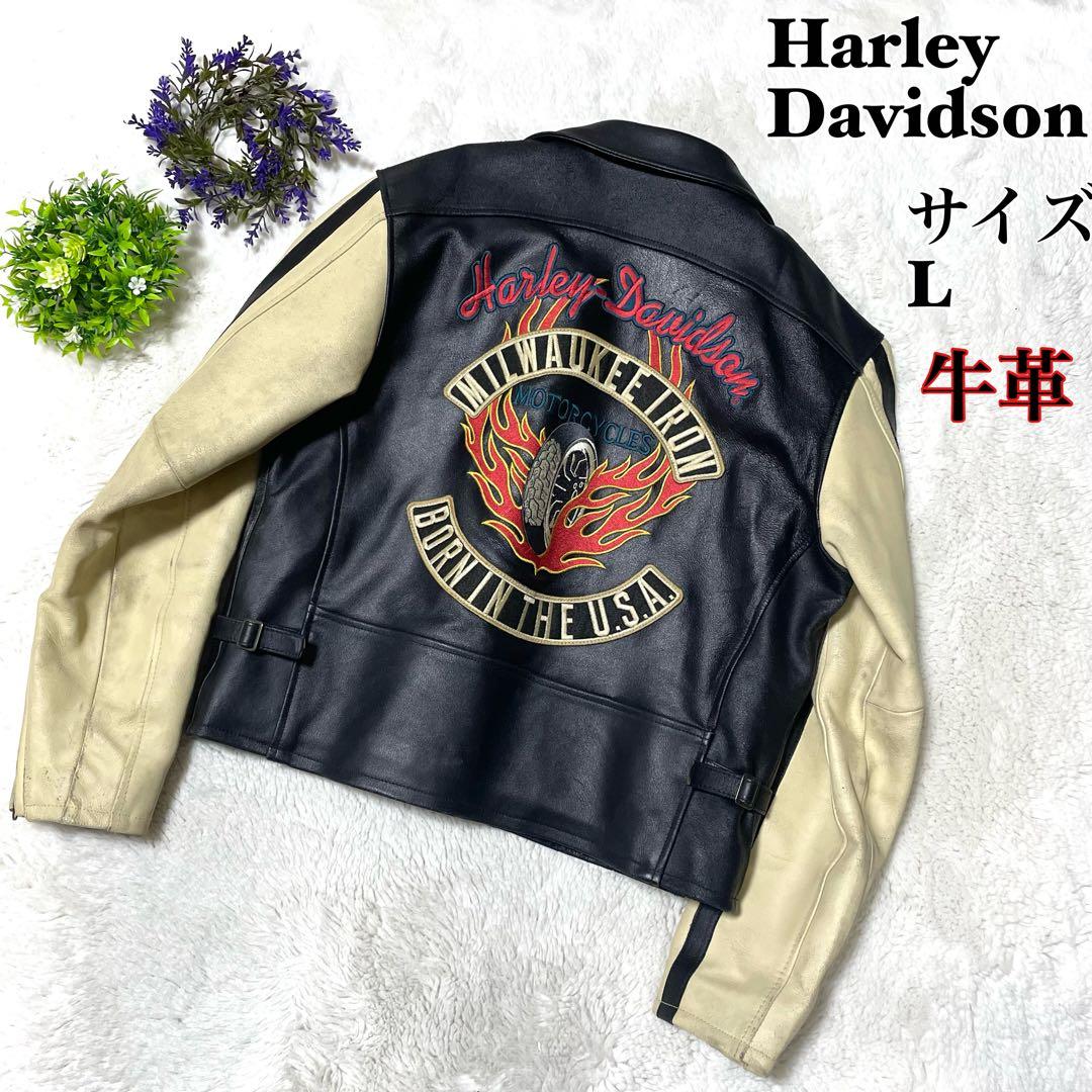 【希少】ハーレーダビッドソンレザージャケットシングルライダースヴィンテージ　刺繍
