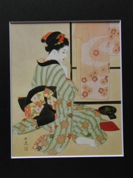 今野由恵、想い、希少画集画、新品高級額、額装付、状態良好、油彩 人物 今野由恵 一枚の繪 日本画 F8号「うちわ」昭和63年の作品 | 新栄堂