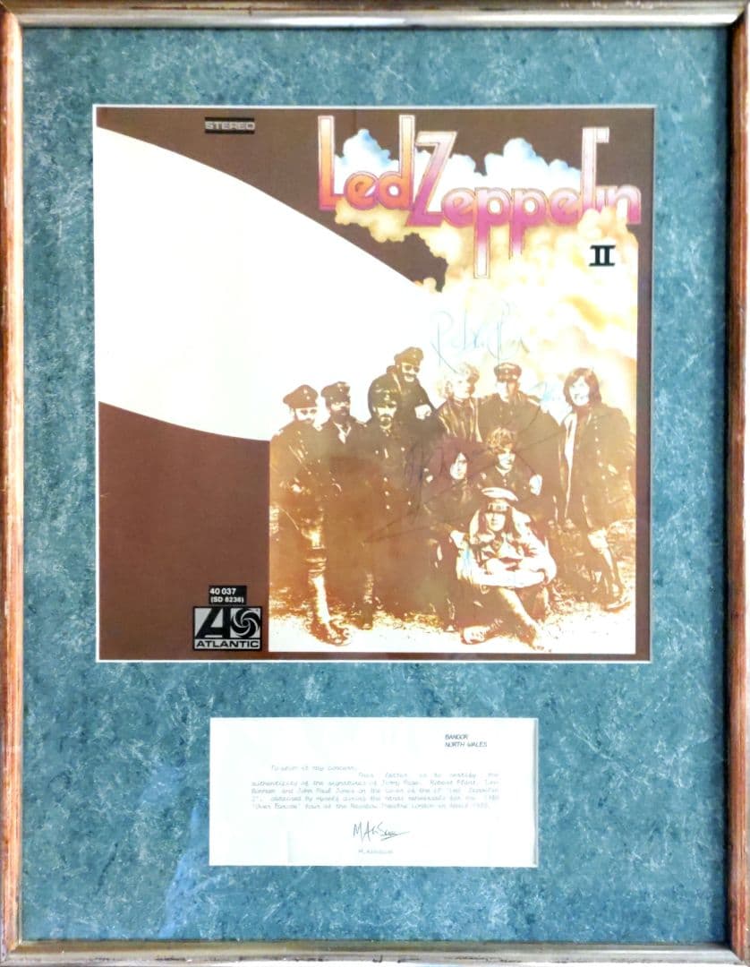 ☕【直筆サイン・鑑定文書付】レッドツェッペリン　Ⅱ　LPジャケット ☕【直筆サイン・鑑定文書付】レッドツェッペリン Ⅱ LPジャケット
