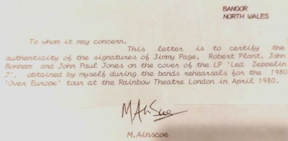 ☕【直筆サイン・鑑定文書付】レッドツェッペリン Ⅱ LPジャケット