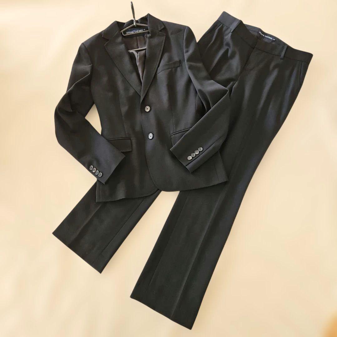 ラルフローレン　パンツスーツ　黒　11号　就活 卒業式　毛59 絹41　美品