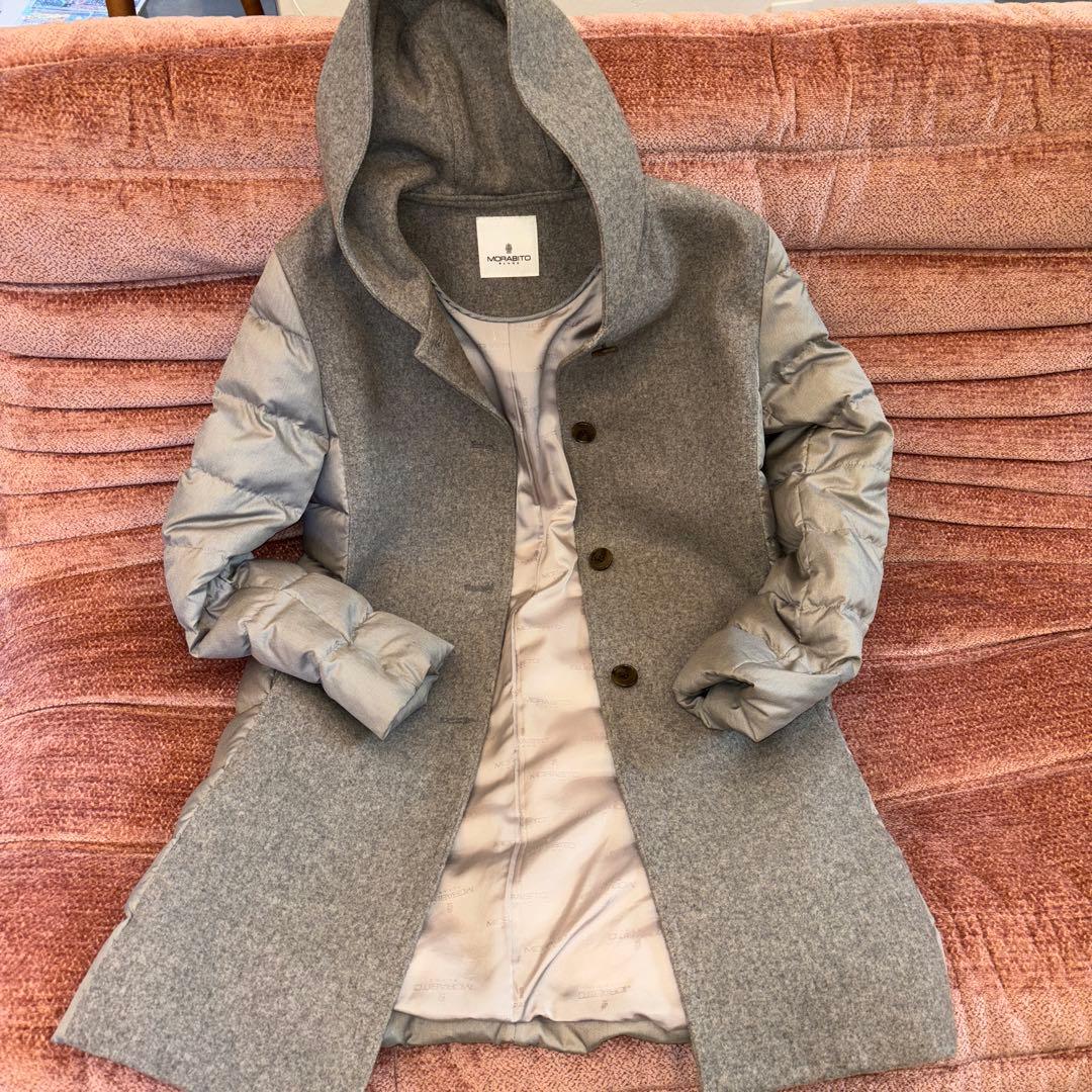 【MORABITO 】美品　グレー ダッフルコート フード付き　クリーニング済み