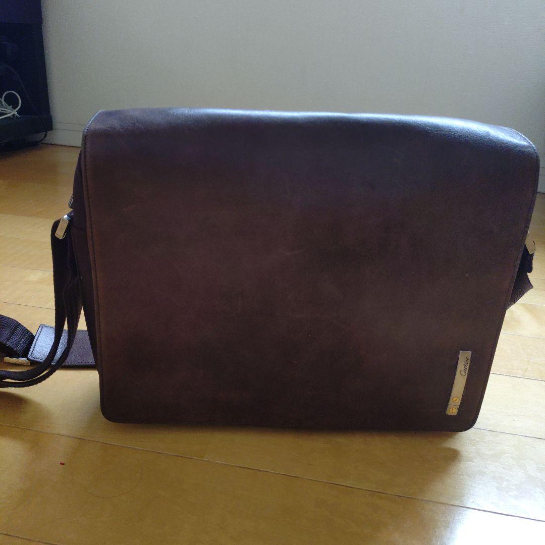 ブラウン レザー キャンバス メッセンジャーバッグ