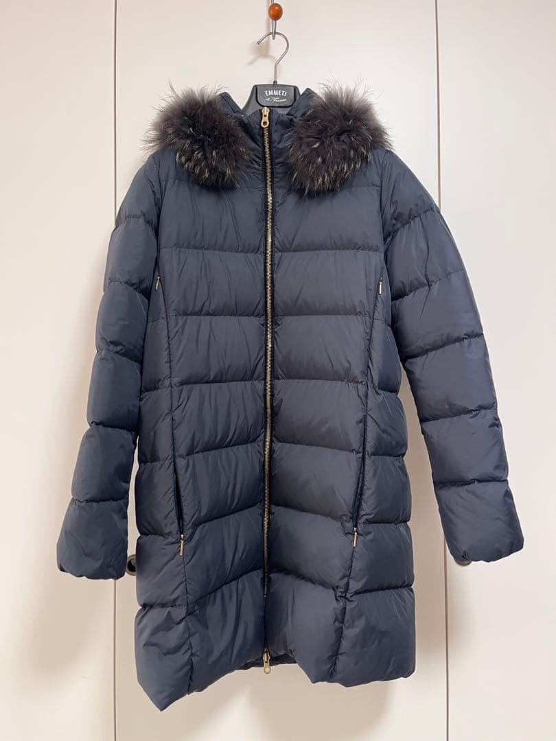 DUVETICA ダウンジャケット 42 ネイビー ファー付き