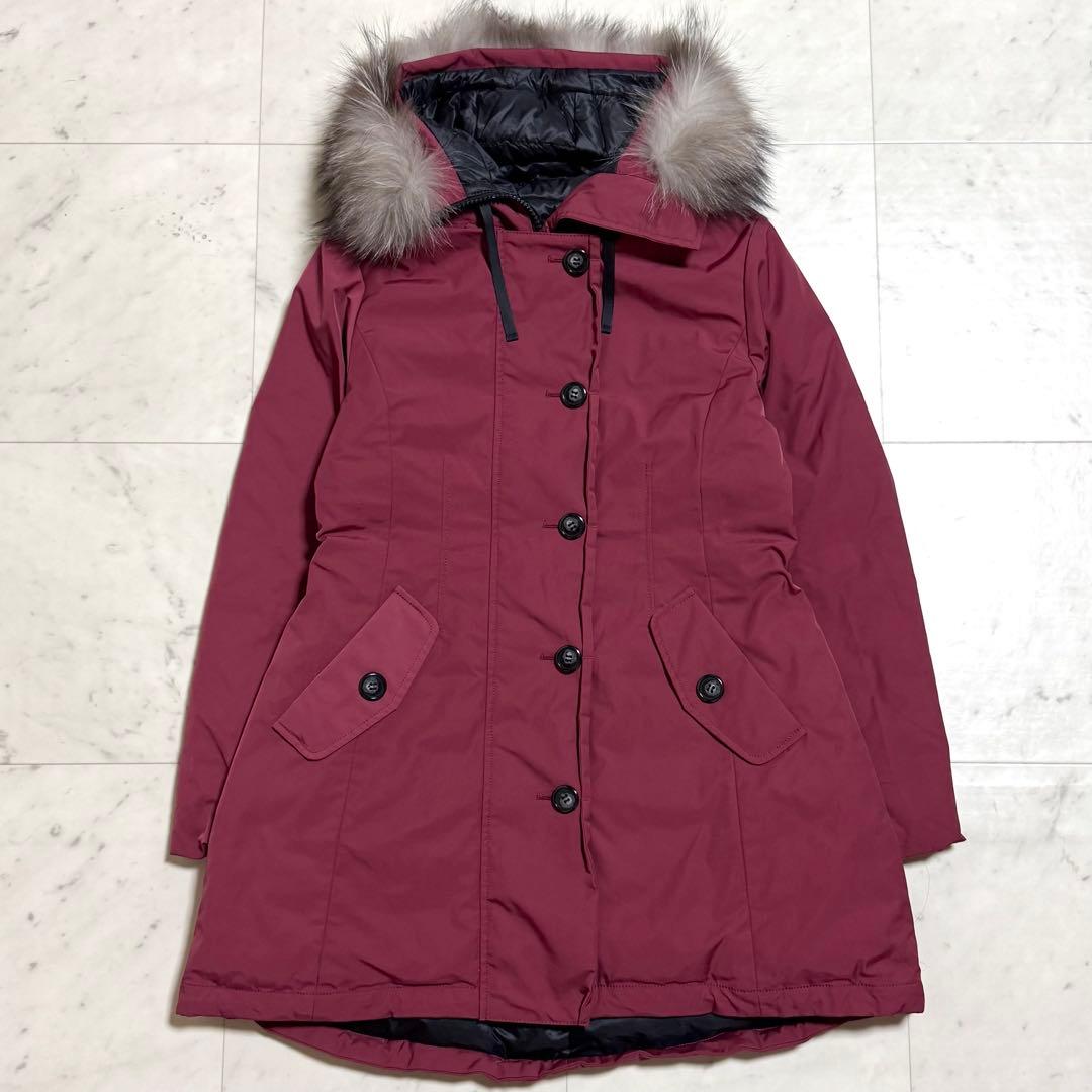Leilian ダウンコート フォックスファー フード付き ワインレッド 9号