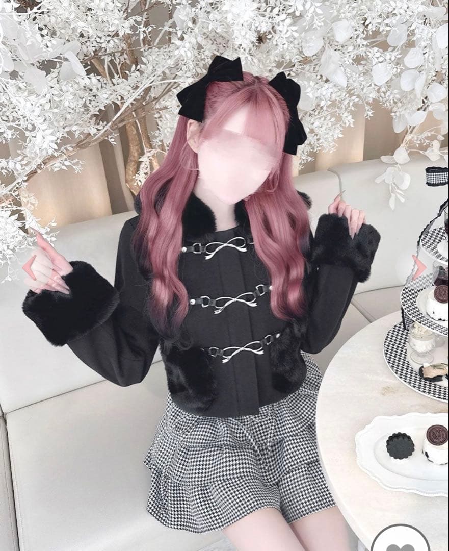 HONEY MEW ハニーミュウ リボンビットフードショートコート ブラック