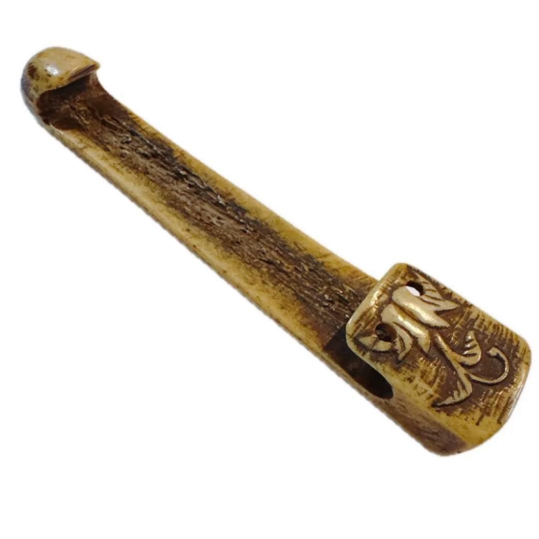 鹿骨製 手彫り 緒締 おじめ 根付パーツ 和骨細工 骨董品 和装小物 和骨董