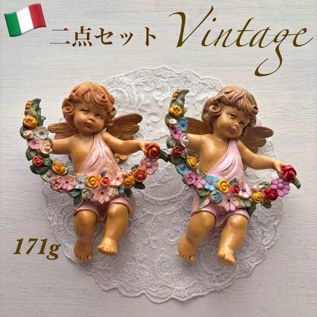 【天使のオーナメント】花 ガーランド イタリア ヴィンテージ オブジェ ツイン