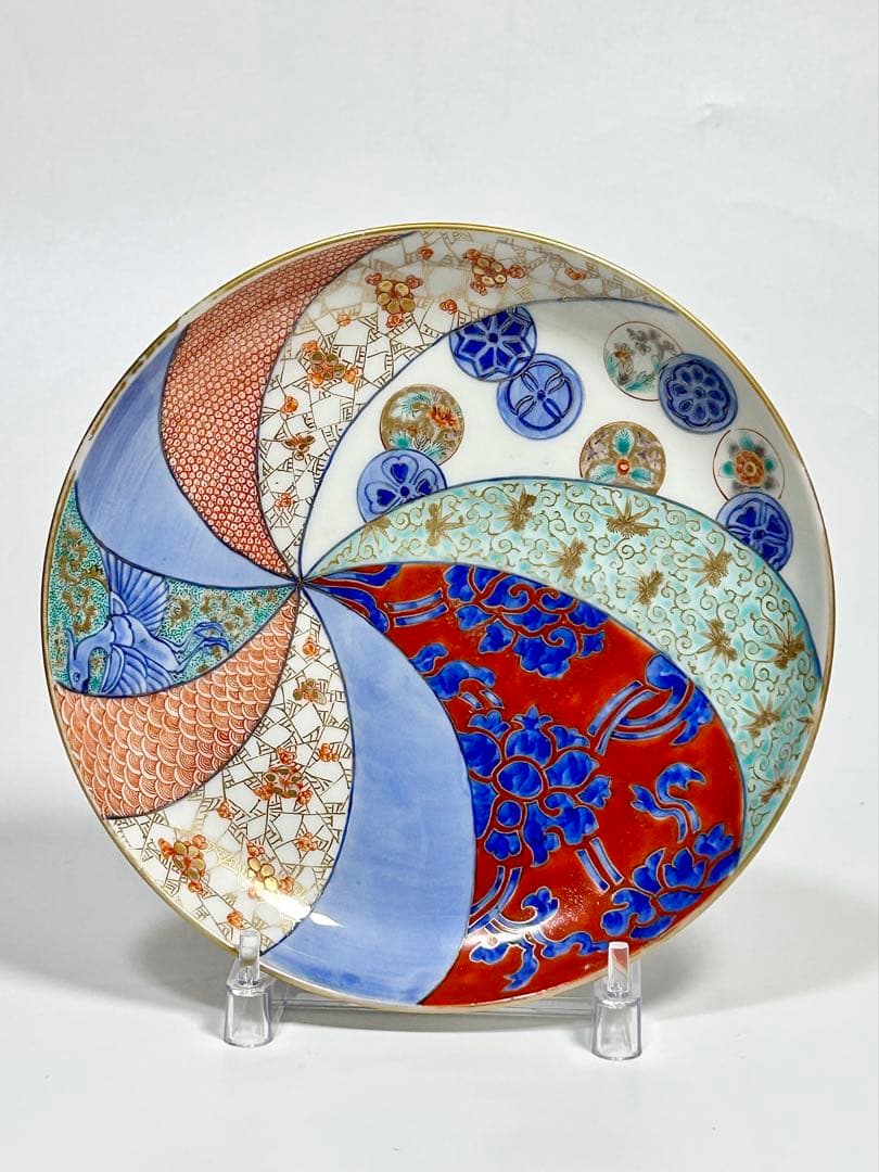 明治初期 香蘭社 放射有職文高脚皿 伊万里 有田 有田焼 魚鳥文中皿 【 香蘭社 】 赤絵 シリーズ 手描き 17cm プレート