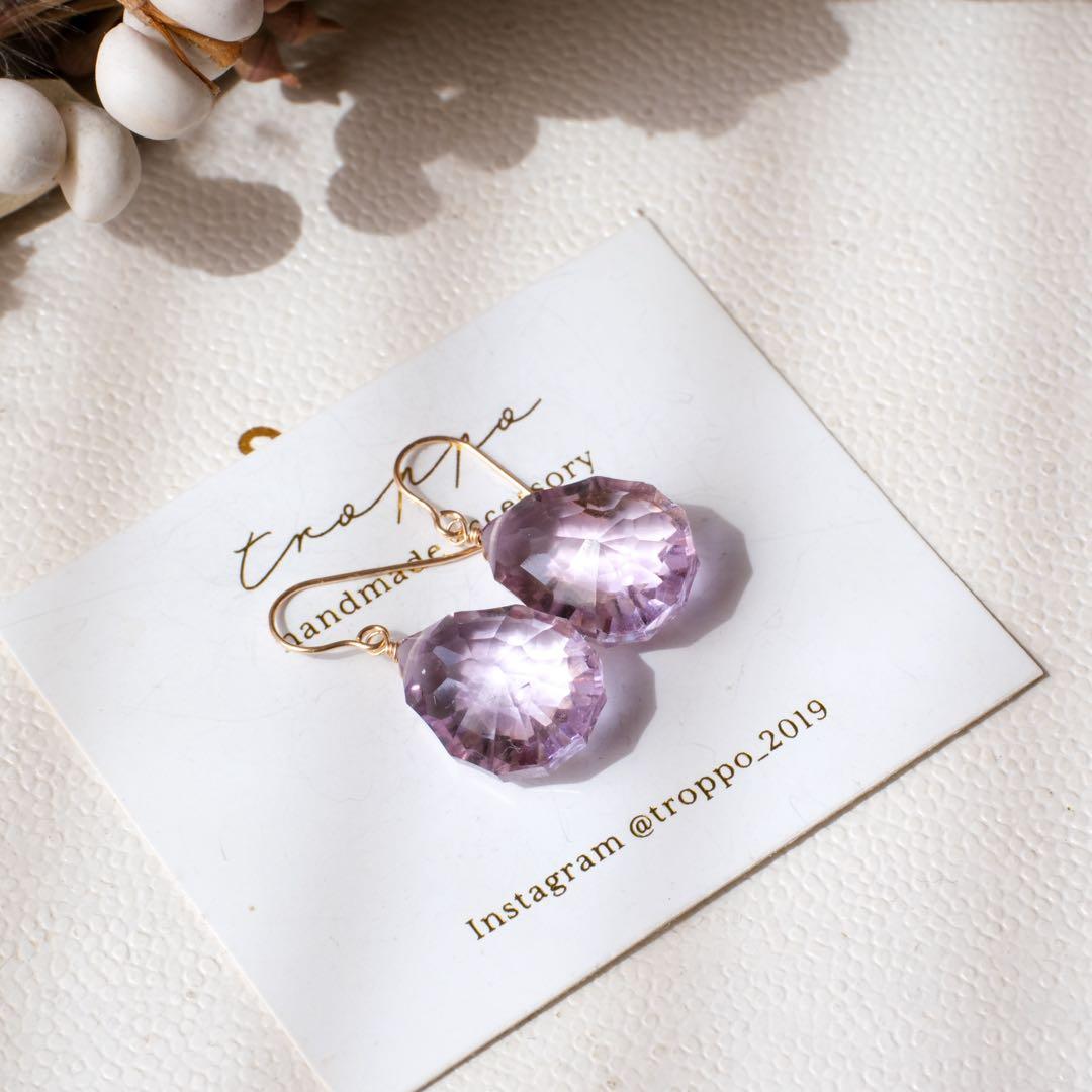 maumaumau様専用14kgfピンクアメジストコンケーブカットピアス - メルカリ