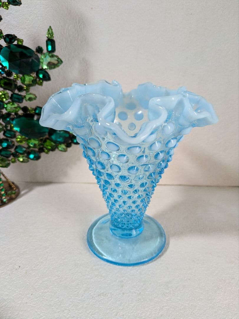 フェントン　ブルーオパルセント ホブネイル フリル　フラワーベース