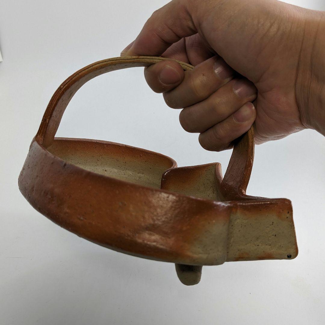 岡山県重要無形文化財 金重有邦 備前焼 「伊部ヒダスキ手付鉢」 共箱合