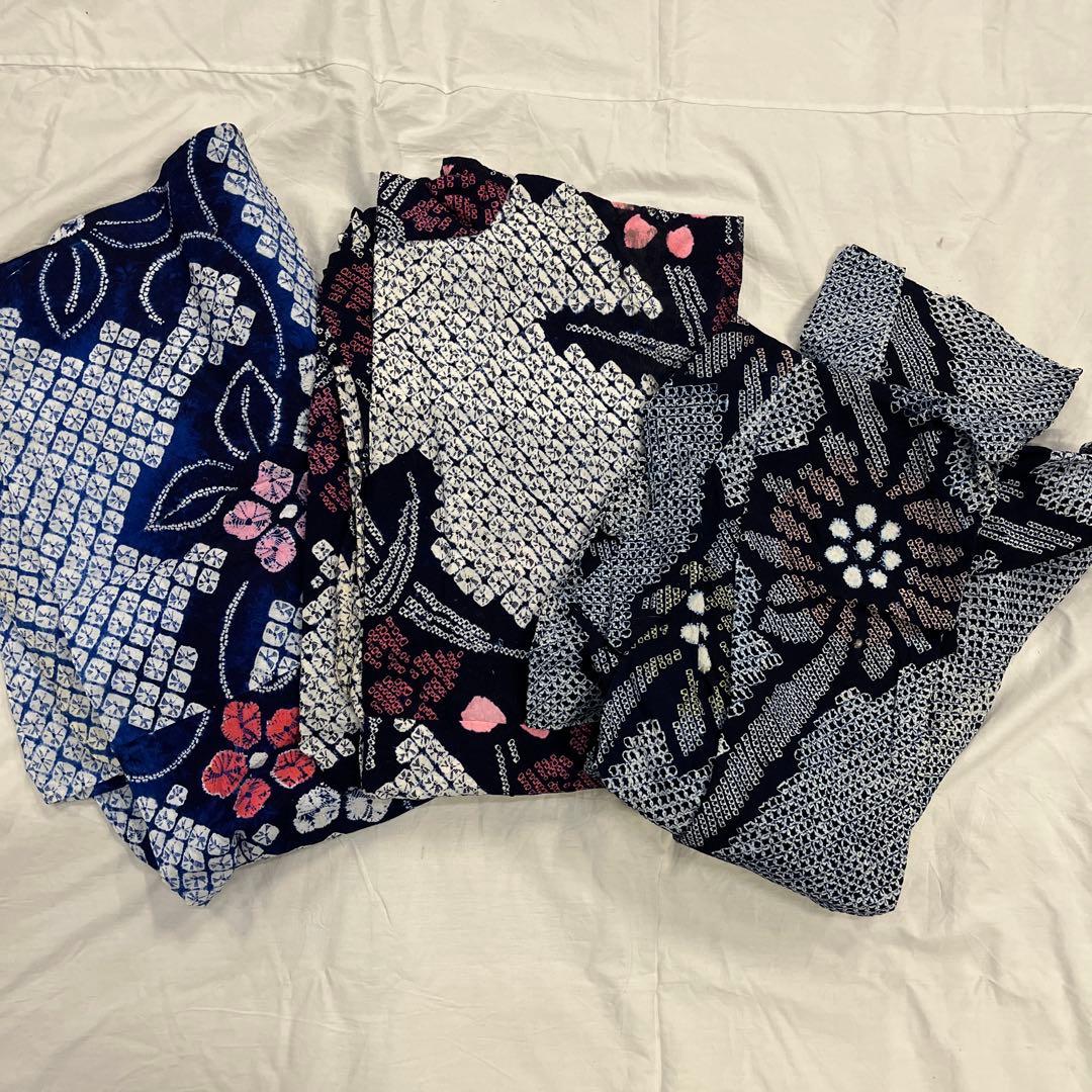 114 絞り浴衣 着物 リメイク用 お仕立て上がり絞り浴衣単品「チャーミング花火 紺」有松絞り 女性浴衣