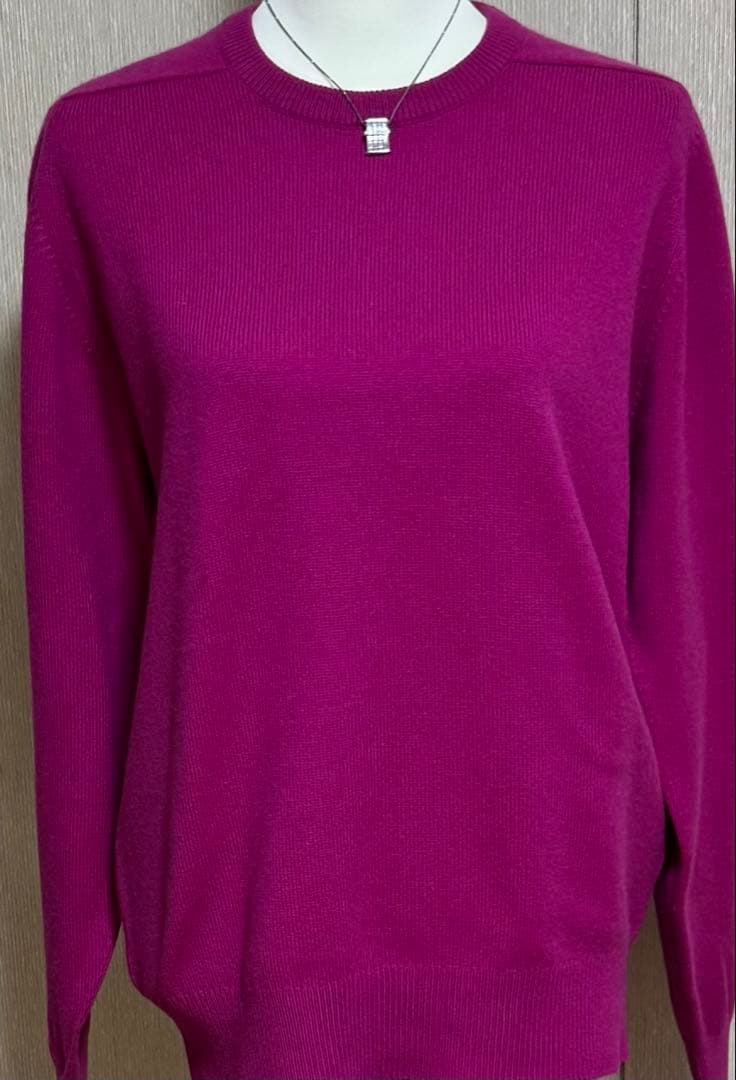 エルメススコットランド製ピュアカシミア マゼンタ柄ーフューシャ系