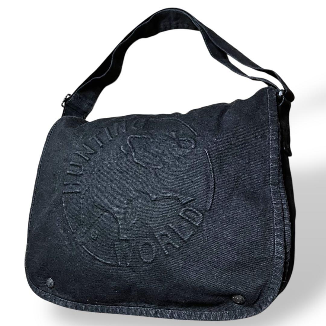 美品　ハンティングワールド　メッセンジャーバッグ　A4可能　デニム　USA製　黒