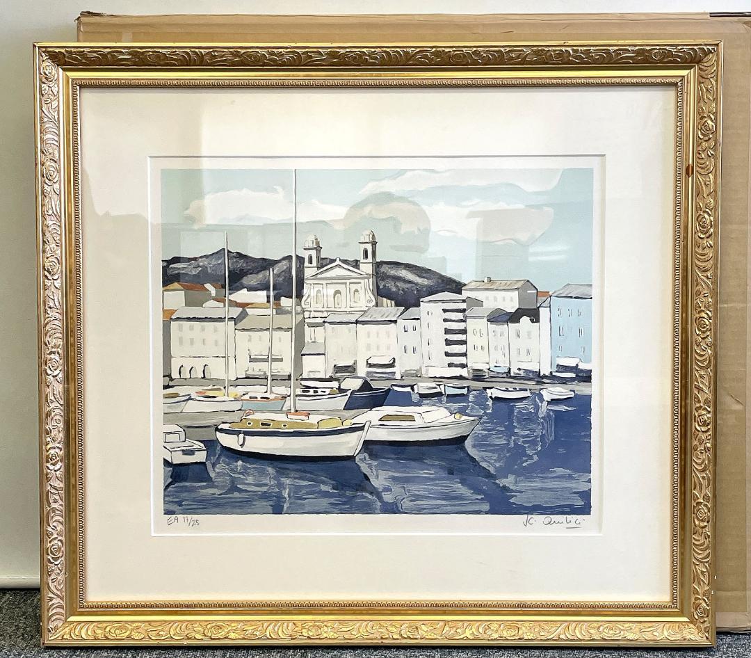 ジャン・クロード・キリチ『サントロペの港』大判 リトグラフ 真作 直筆サイン入り ジャン・クロード・キリチ『サントロペの港』大判 リトグラフ 真作