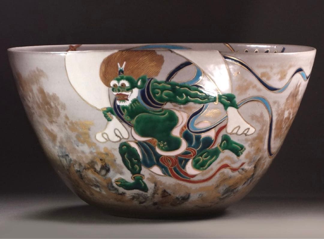 山本雄次(麦波) 色絵金彩風神雷神図大鉢 Yahoo!オークション -「麦波」(日本の陶磁) (陶芸)の落札相場・落札価格
