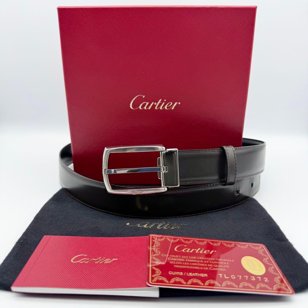 ✨箱付美品✨カルティエ レザー シルバー金具 本革 リバーシブル ベルト 紳士