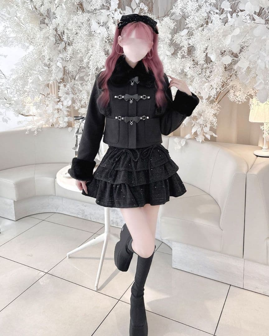 ハニーミュウ ベルトリボンショートコート SFP0372MC 黒 - メルカリ