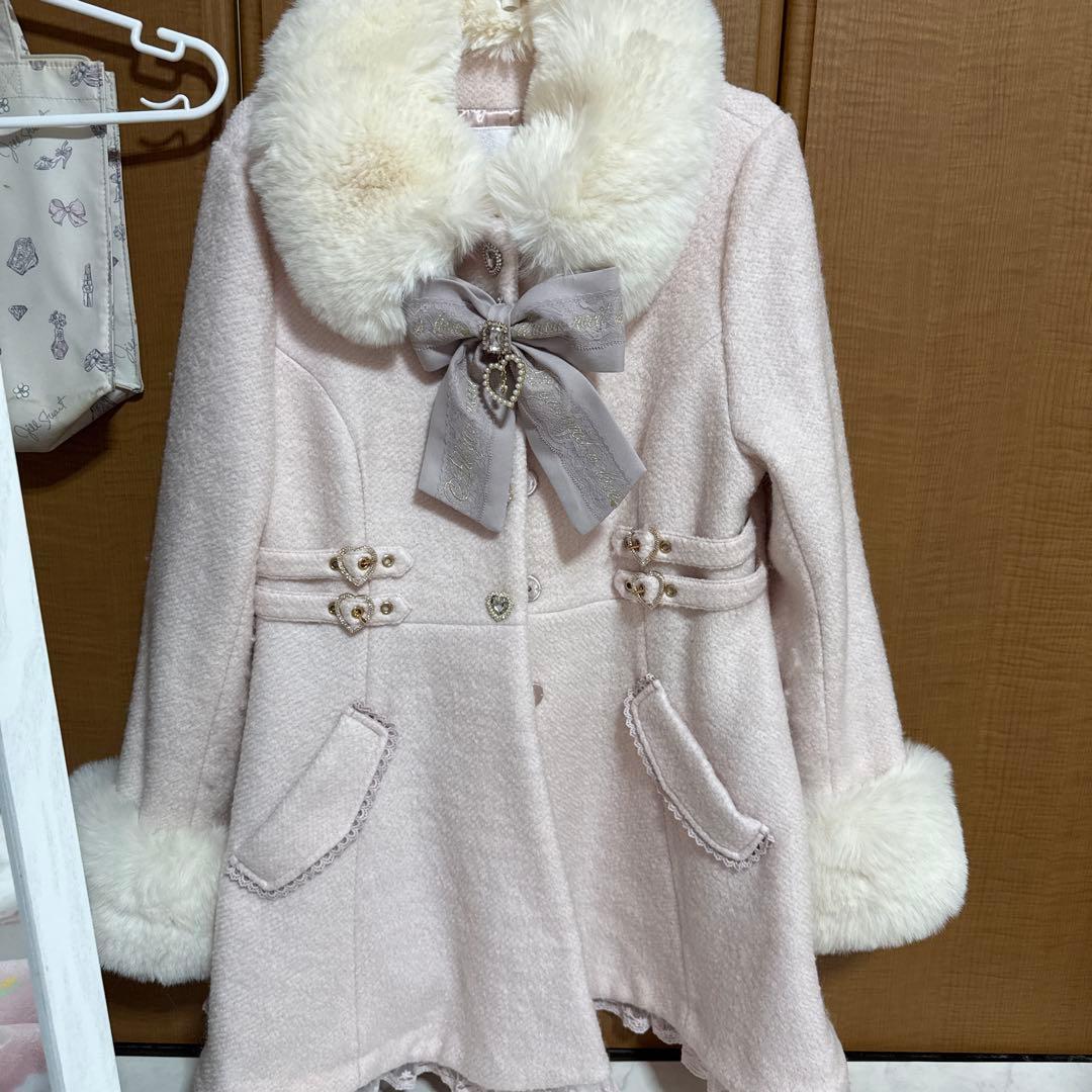 LIZLISA ビジューリボンミニ丈Aラインコート ピンク - メルカリ