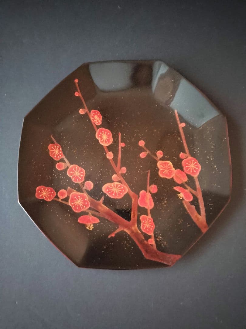 漆器 八角形 盆 梅の花