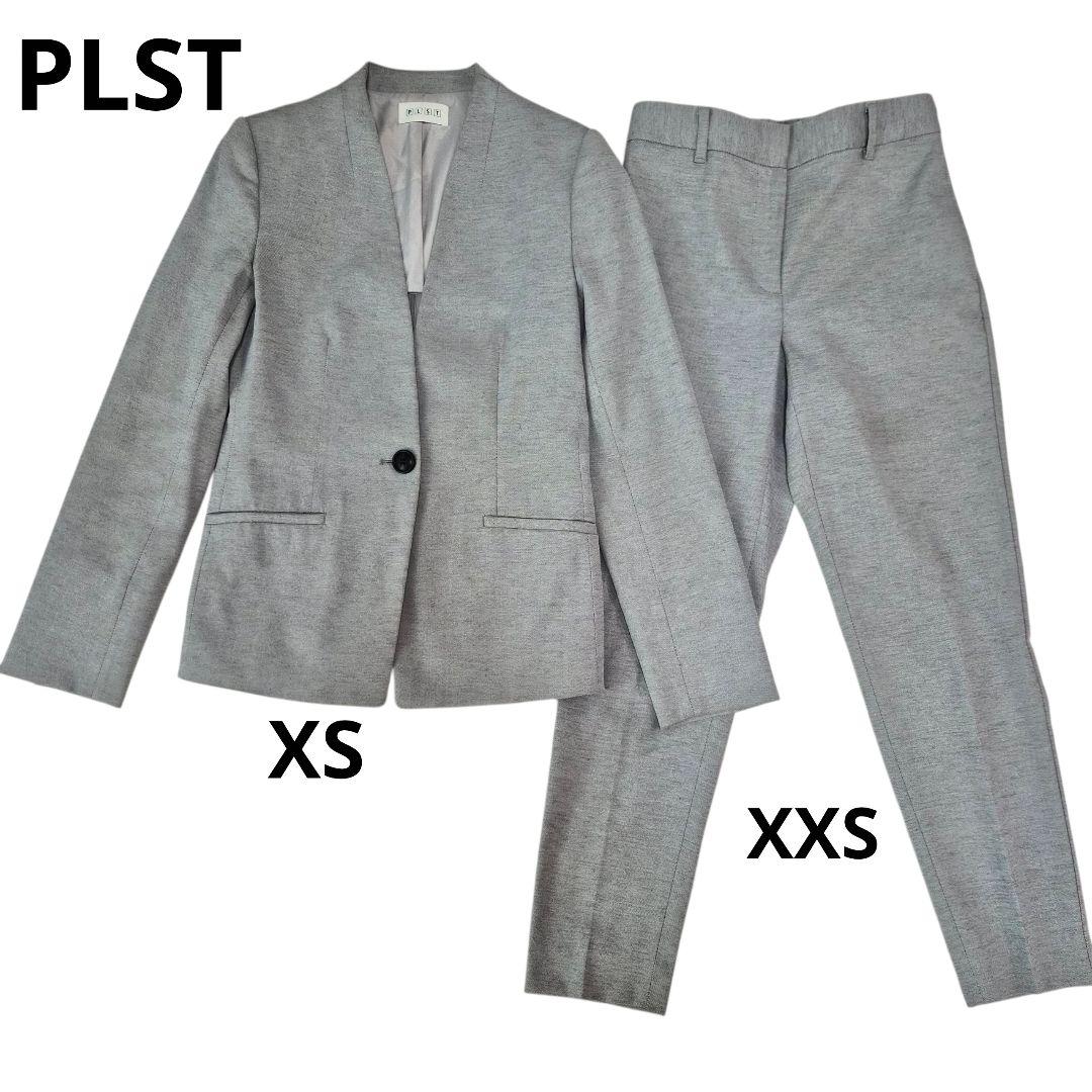 PLST リネンブレンド ノーカラー パンツスーツ セットアップ プラステ