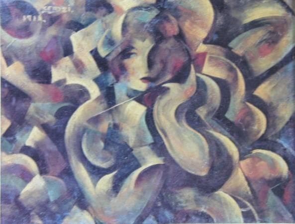 東郷青児、【パラソルをさせる女】、希少な額装用画集より、状態良好