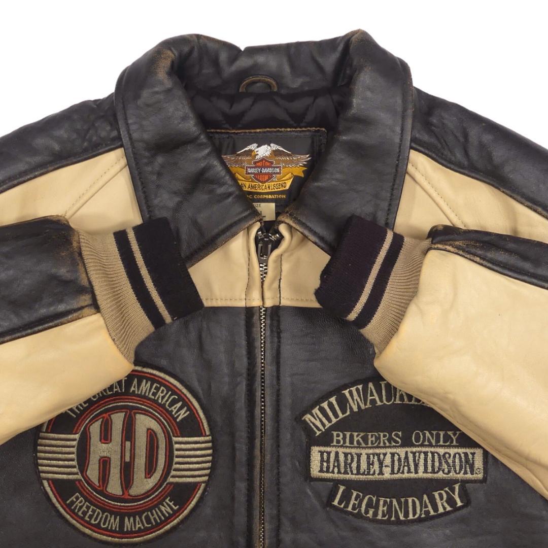 ハーレーダビッドソン スタジャン 古着 レザー 本革 L 刺繍 HH9548