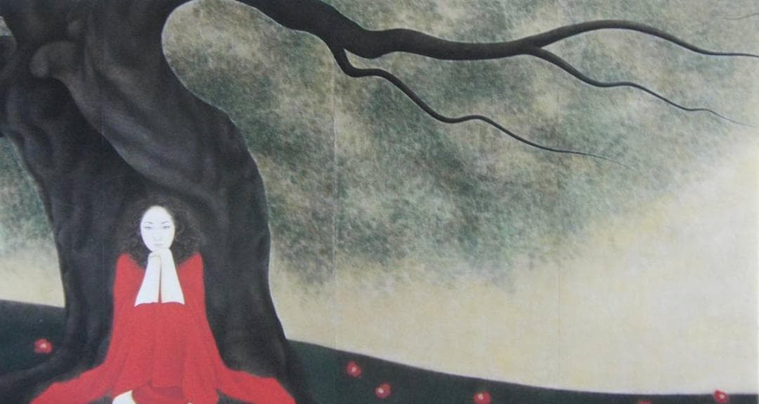 安田育代、【樹（左半分）】、希少な額装用画集より、新品額装付