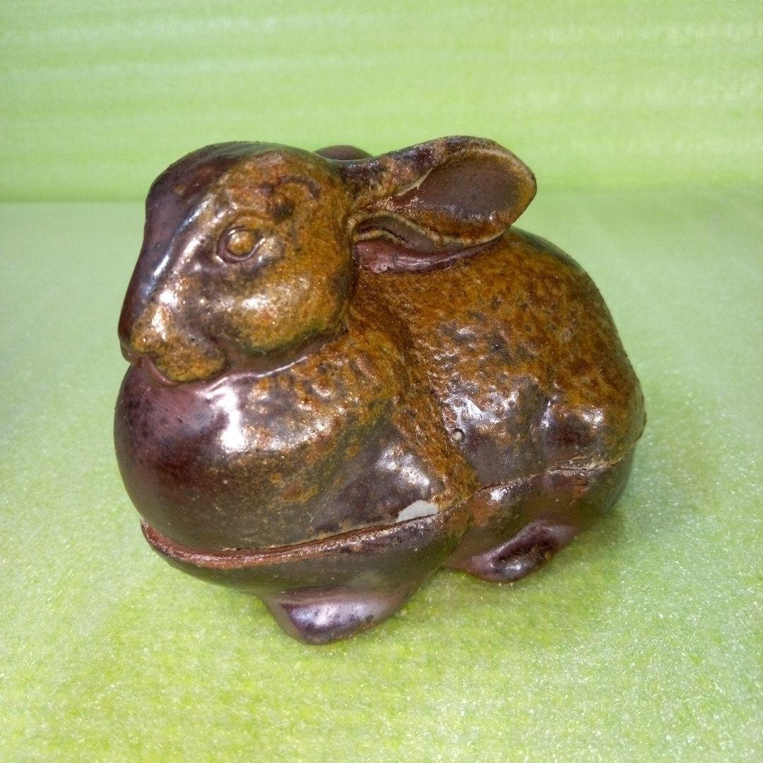 ウサギ型香合　アンティーク　レトロ　茶色　うさぎ　ラビット　リアル　陶器製？ アンティークラビット ロッキングホース うさぎ 置物 オブジェ ウサギ