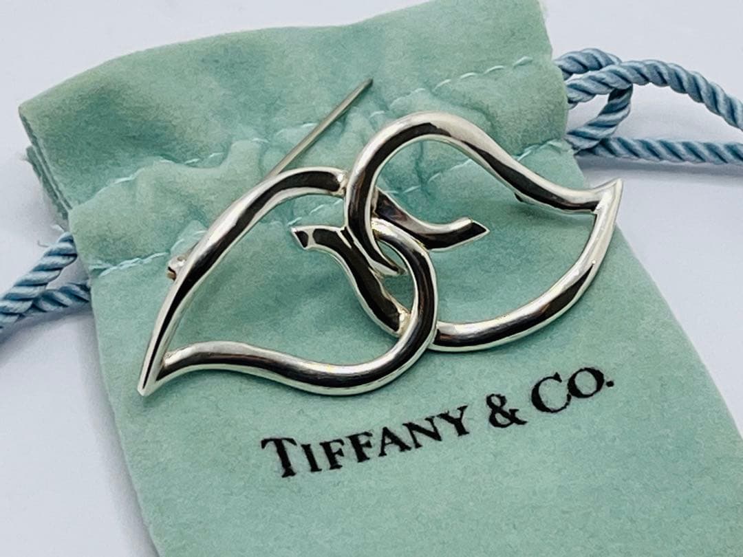 c736 美品　1987 オールド　ティファニー　ダブルリーフ　ブローチ　925