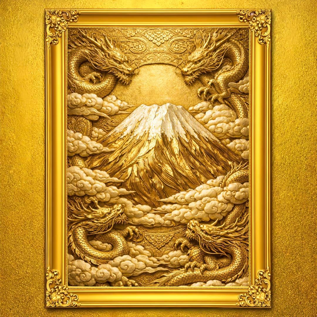 金龍富士山瑞煌 国宝級 傑作 金運 超高額当選 開運絵画 縁起物 護符 御